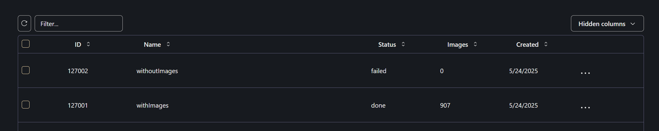 Example shows if "Store Images" is not enabled, map construction will fail