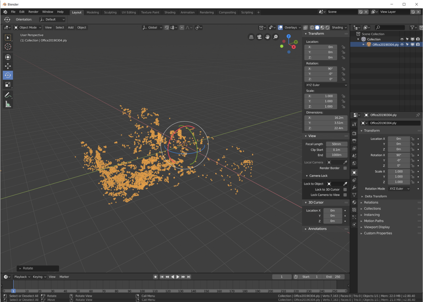 The point cloud with its Y-axis now pointing up